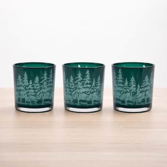 Melrose 10" Pine Tree Print Votive Candle Holders, 3ct.